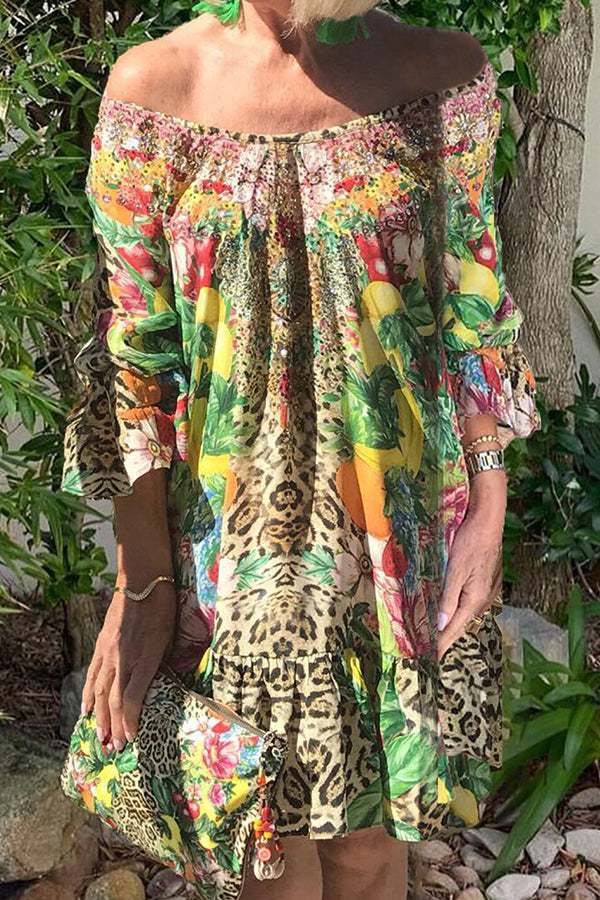 Casual Flower Leopard Print Stitching Dress