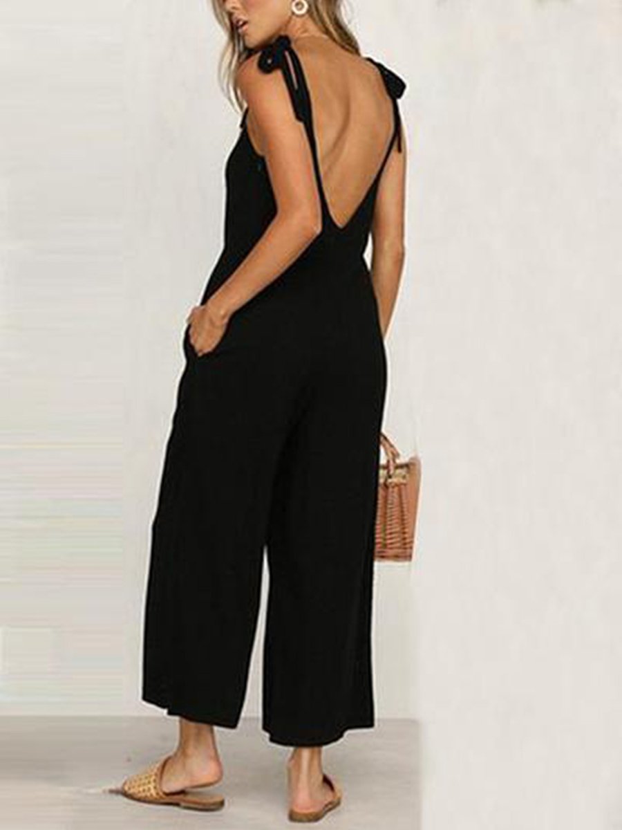 Sraps V-neck Solid Cropped Pants Jumpsuit