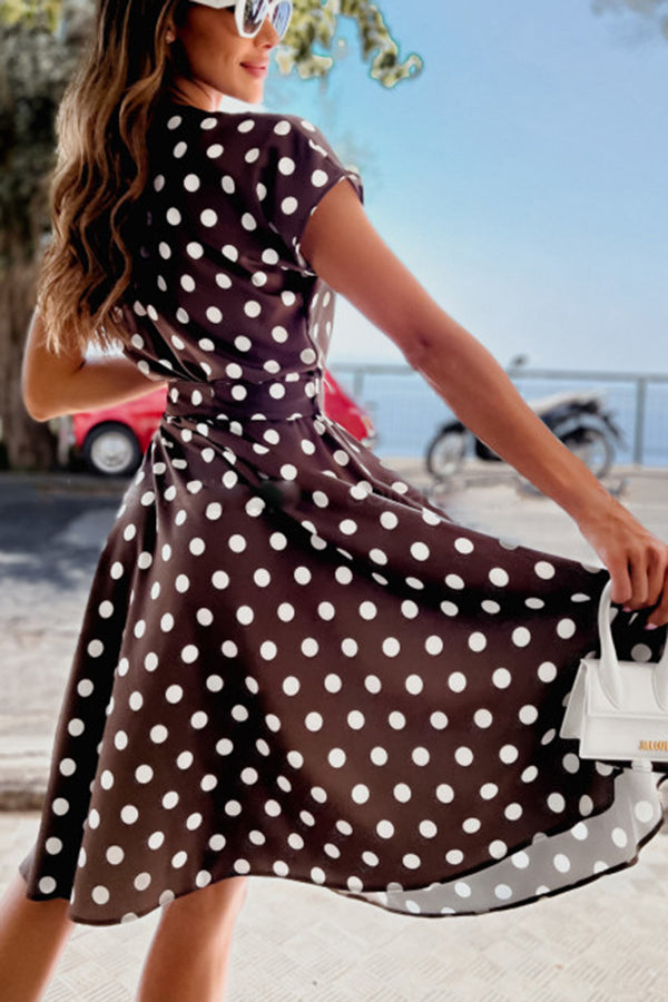 Aurielle Polka Dot Tie Front Midi Dress