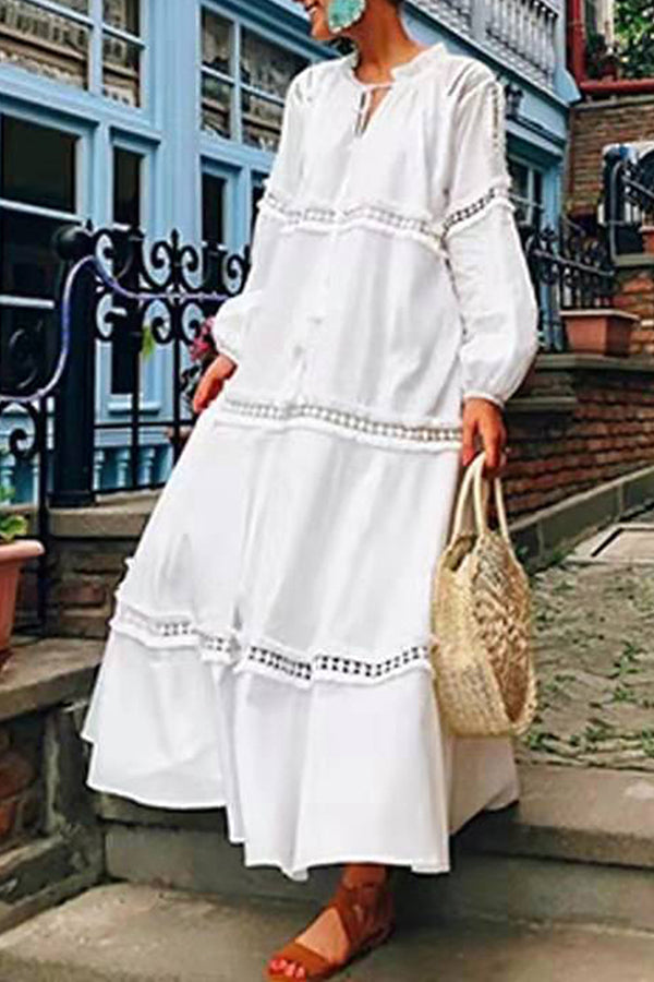 Women's Casual Loose Lace Panel Long Dress
