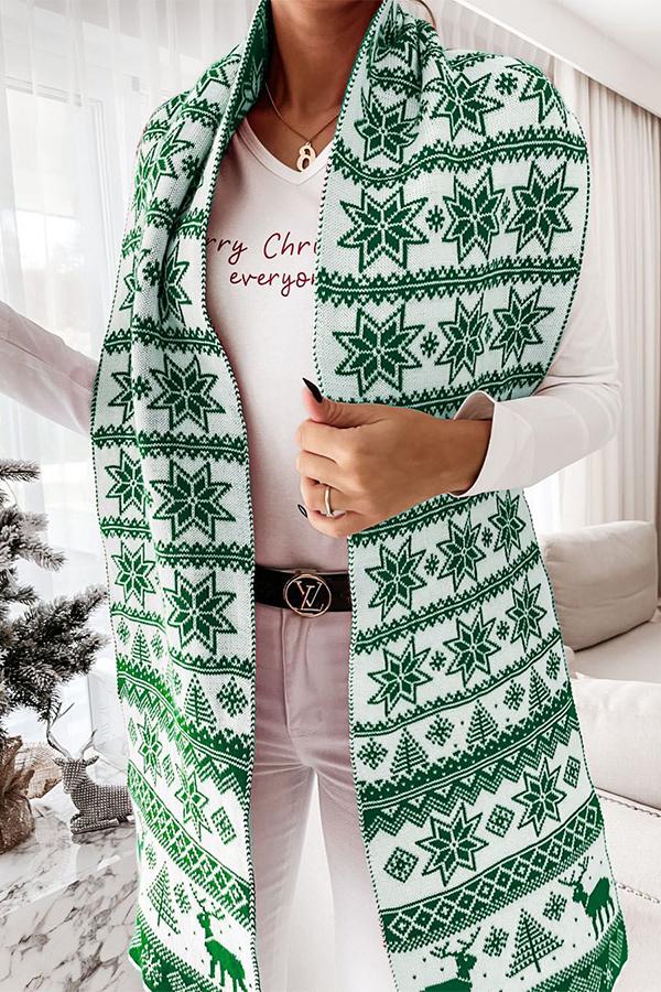 Christmas Elk Snowflake Jacquard Double Knit Scarf