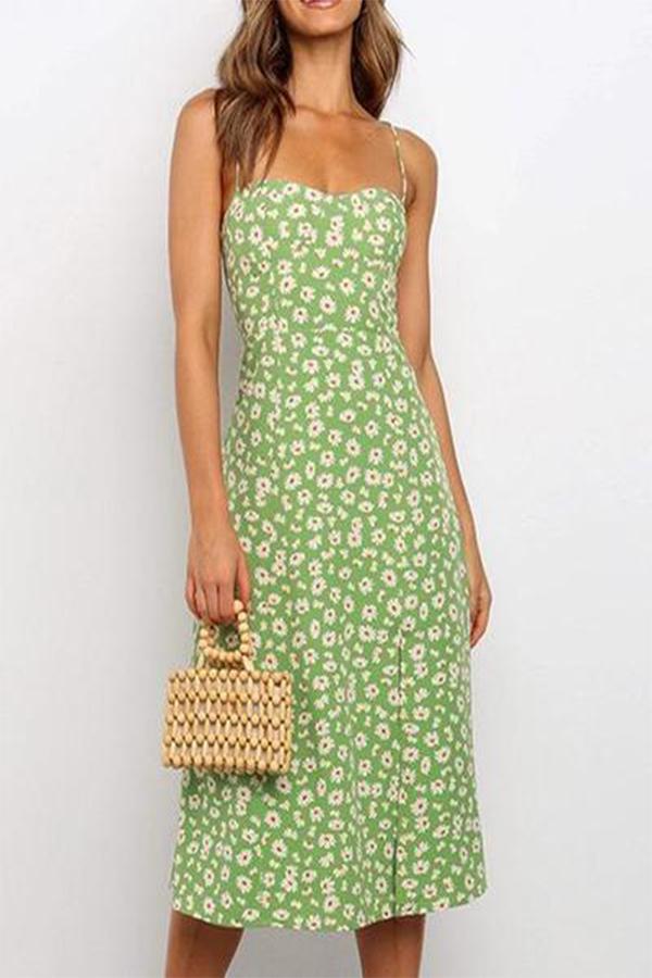 Casual Daisy Print Sling Midi Dress