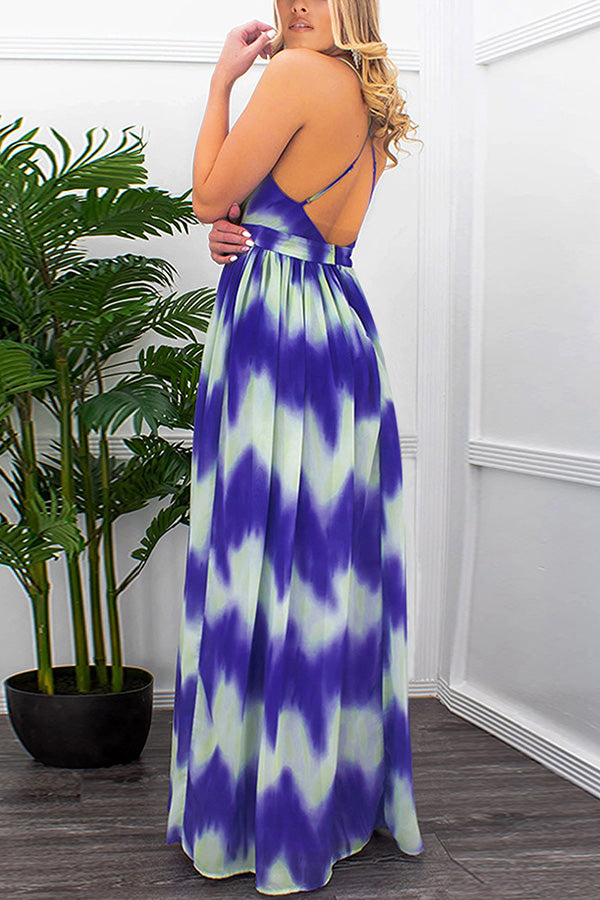 Beach V-neck Stripe Print Dress