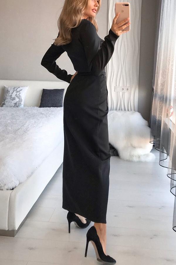 Long Sleeve Collarless Maxi Dress