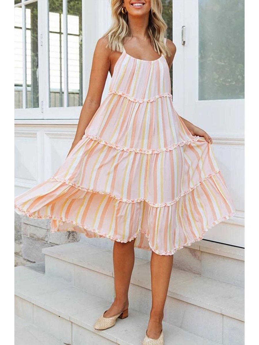 Elegant Solid Color Sling Dress