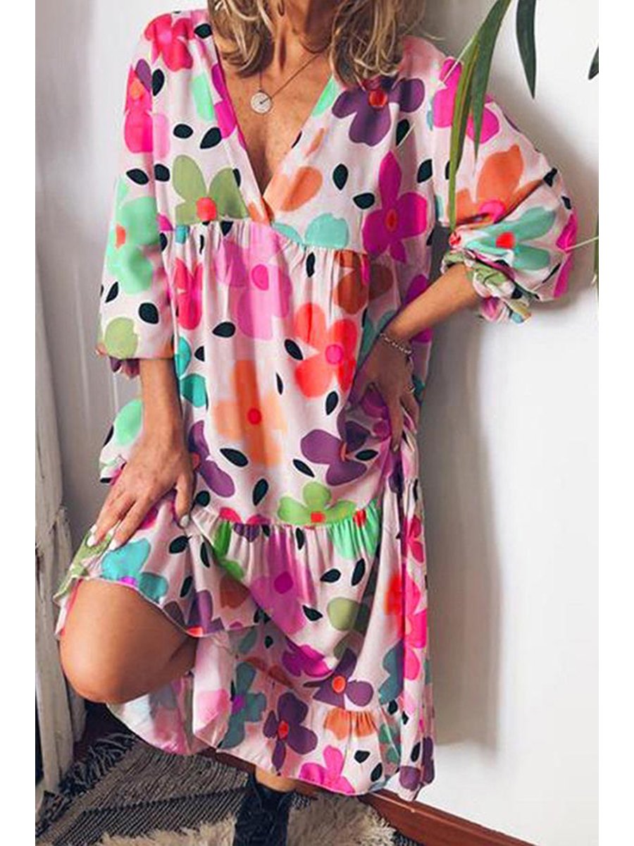 Smart Pattern Print V Neck Dress