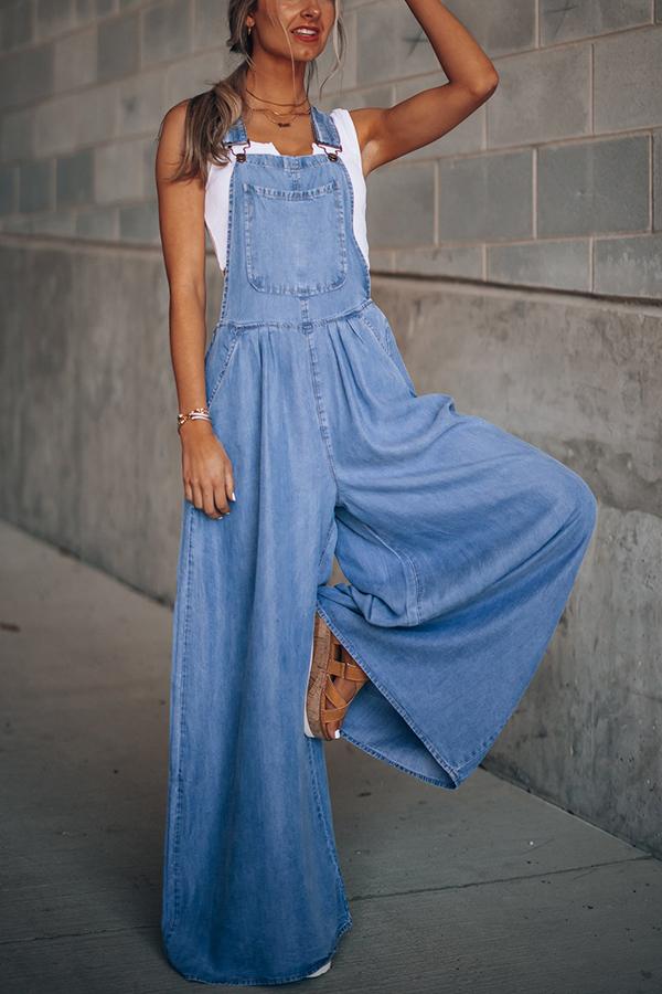 Denim Wide-leg Overalls Jumpsuit