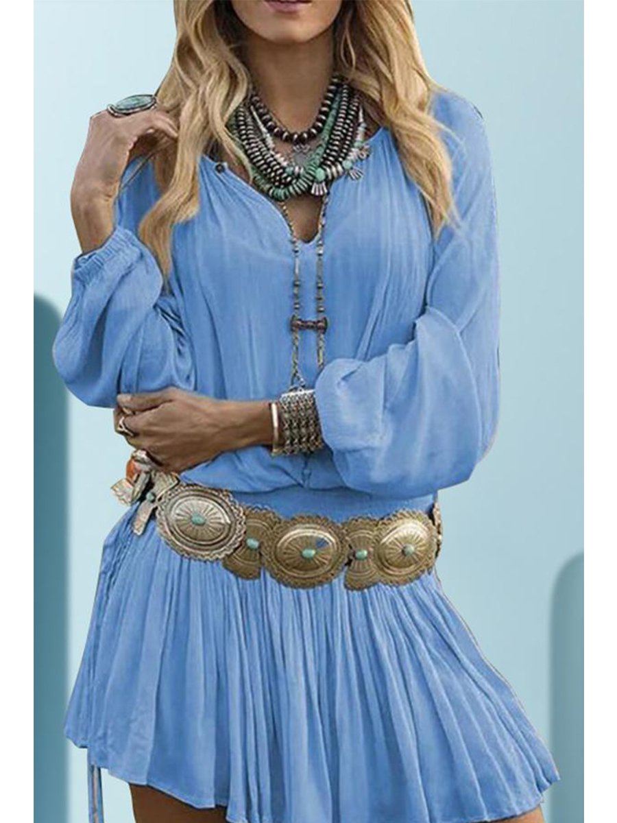 Elegant Solid Color Lantern Sleeves Dress