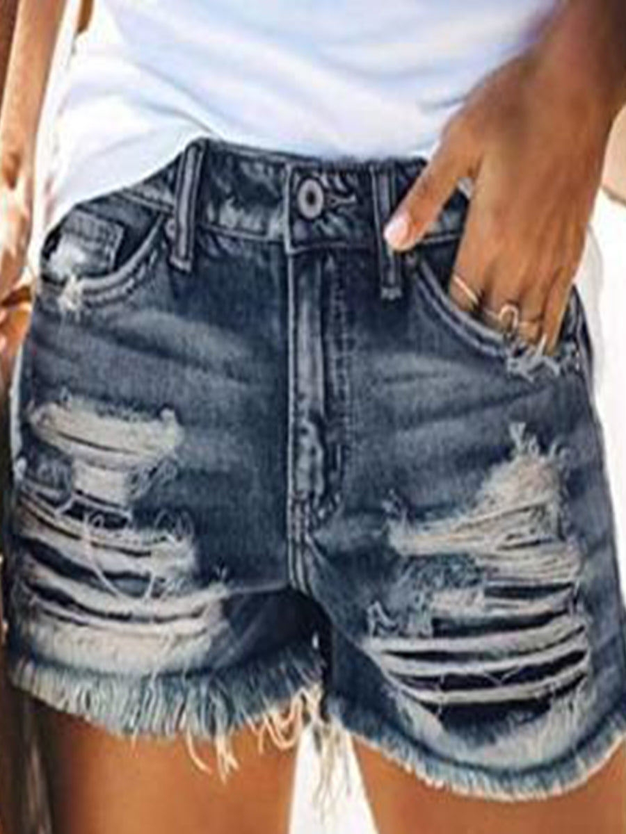 Fringe Ripped Denim Shorts