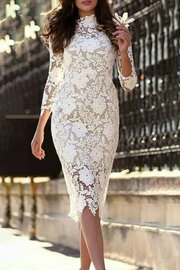 Round Neck Lace Medium Length Skirt