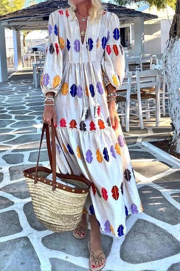 Vacation V-neck Print Maxi Dress