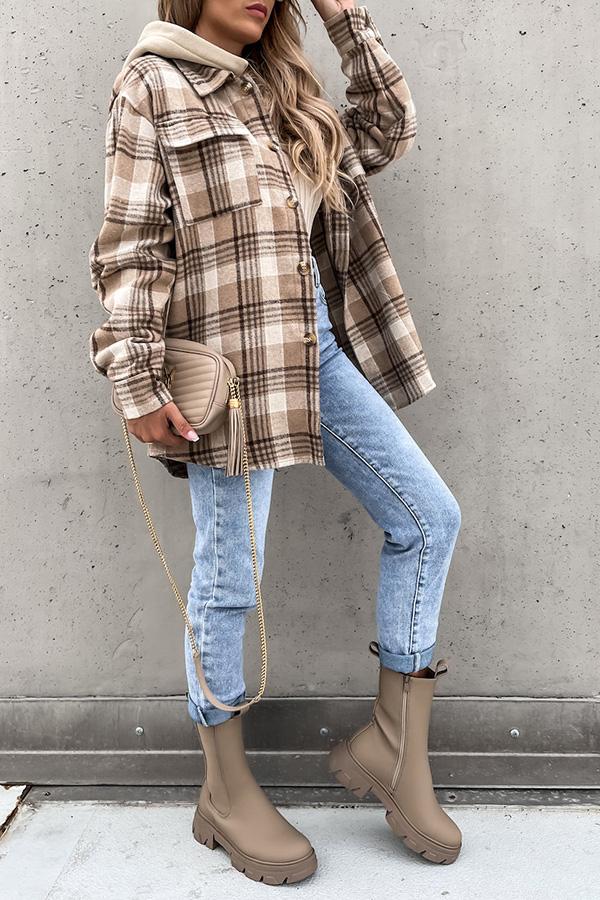Chic Plaid Hooded Coat