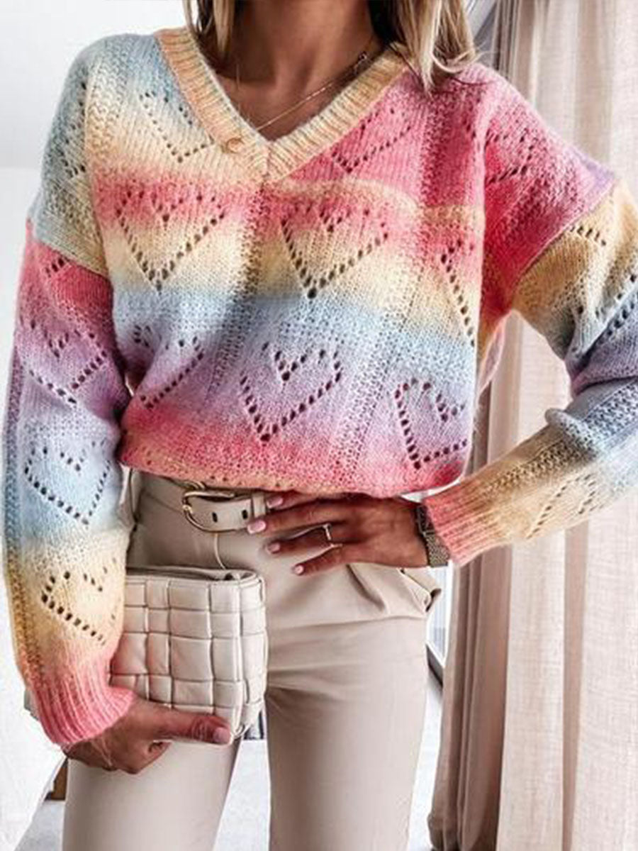 Casual Rainbow Color Pullover Sweater