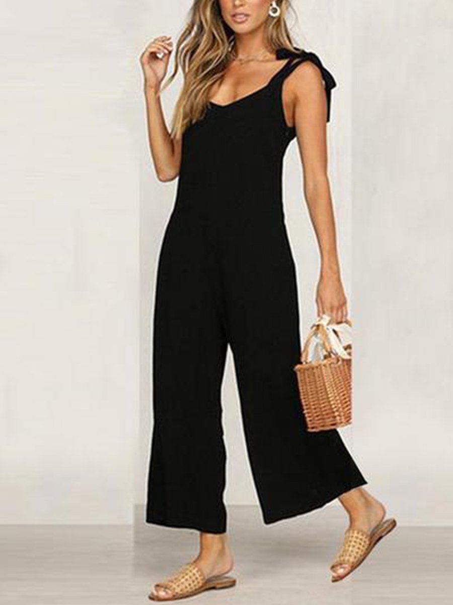 Sraps V-neck Solid Cropped Pants Jumpsuit