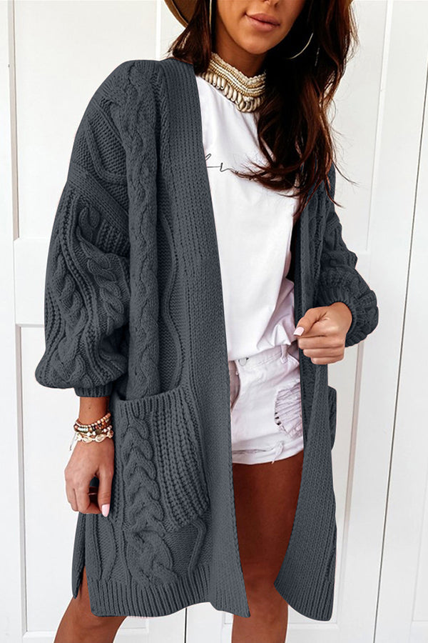 Pocket Design Long Sleeve Cable Knit Cardigan
