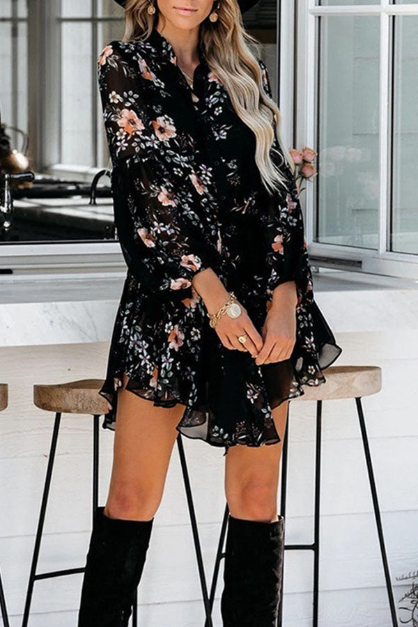 Long Sleeve V-neck Simple Print Dress