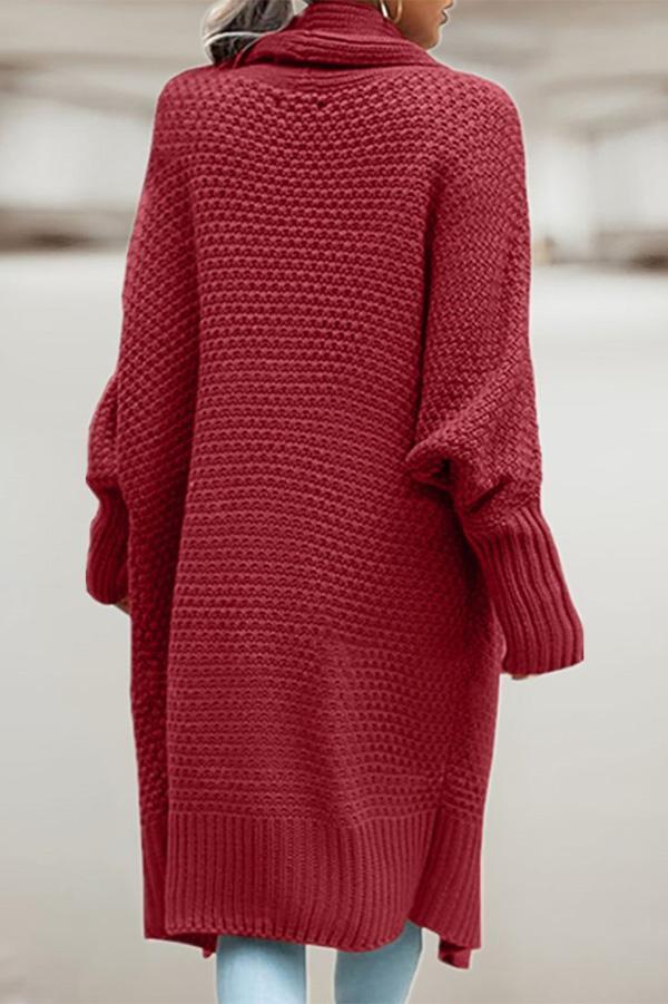 Lapel Bat Sleeve Knit Long Sweater Cardigan