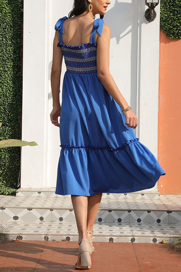 New Summer 2022 Blue Wrap Breast Midi Dress