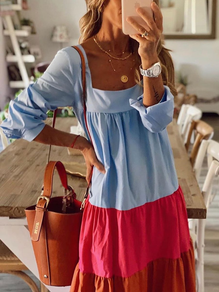 Sexy Vacation Colorful Color Block Dress