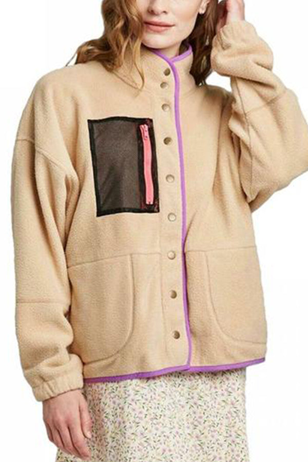 Snap Front Faux Fur Sherpa Jacket