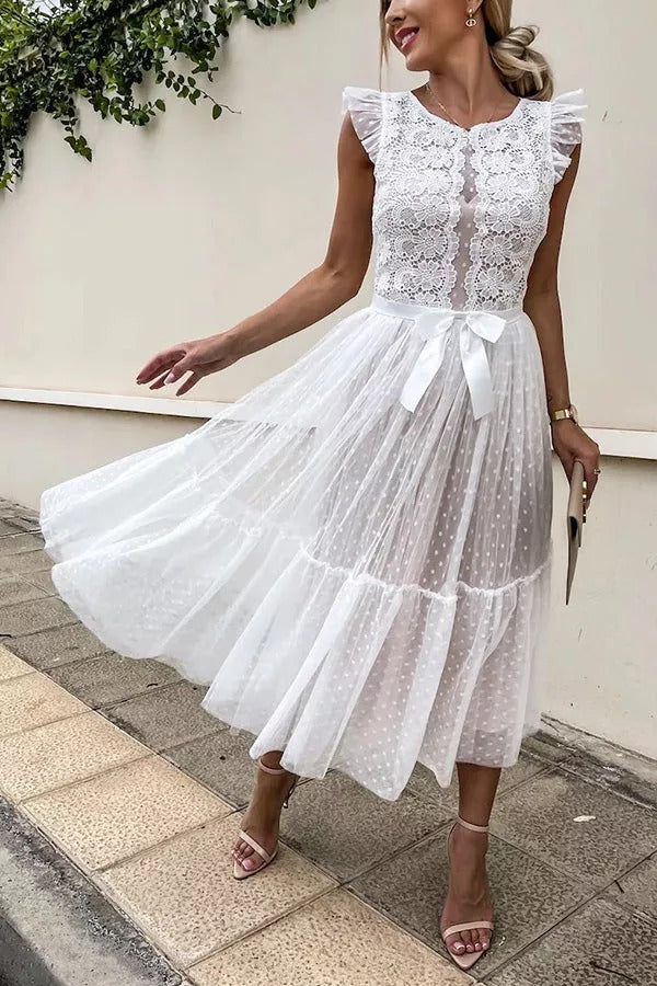 All The Romance Bow Tie Lace Midi Dress