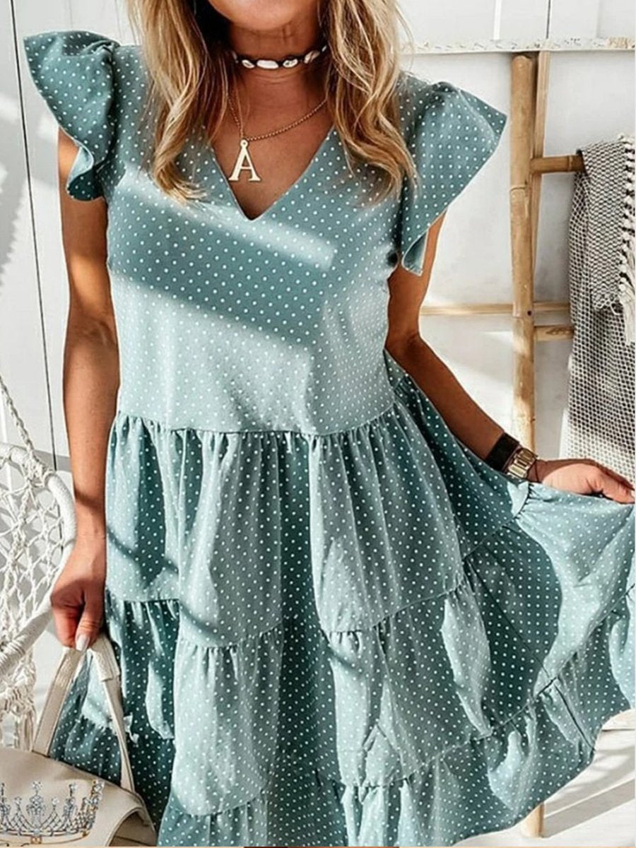 Polka Dot Print Ruffle Dress