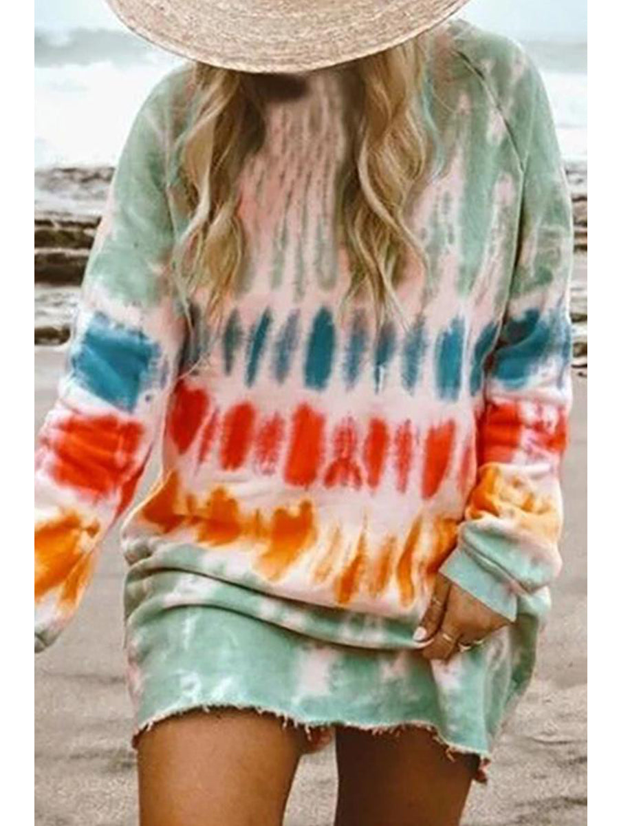 Tie-dye Long Sleeve Loose Mini Dress (4 Colors)