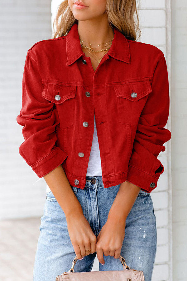 Solid Color Long-sleeved Denim Jacket
