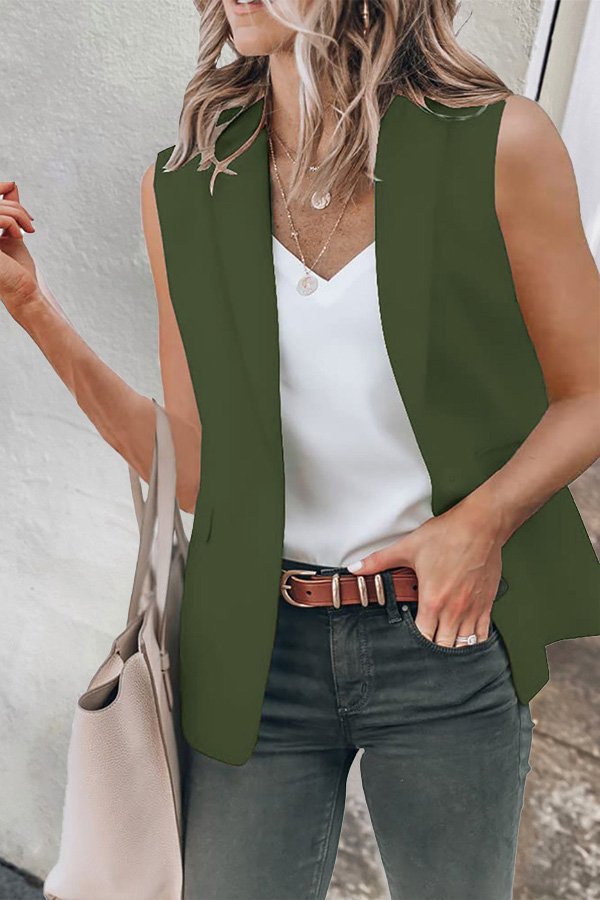 Solid Color Lapel Vest Blazer