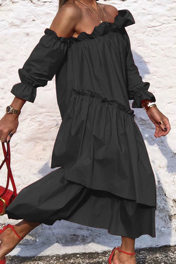 Loose Sexy Long Sleeve Ruffle Dresss