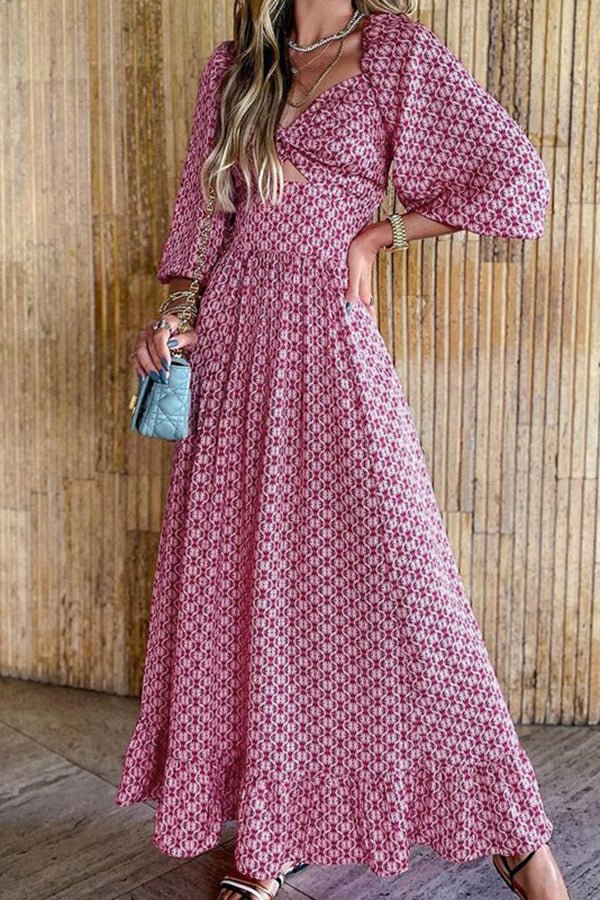Printed Ruffle Maxi Dresse