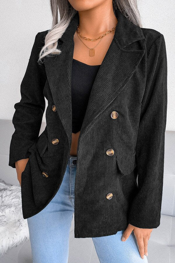 Wide Collar Double Breasted Corduroy Blazer