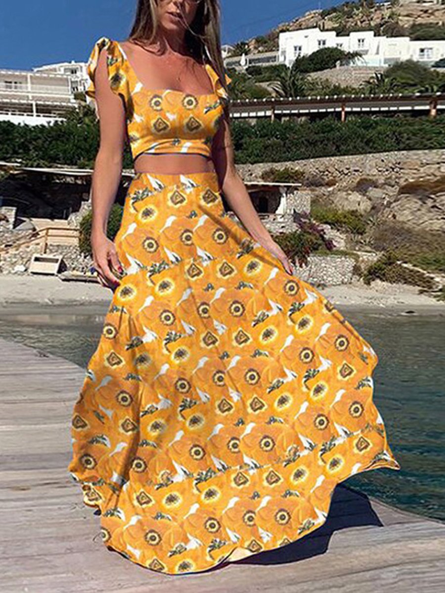 Amazing Print Show Waist Dress Suit