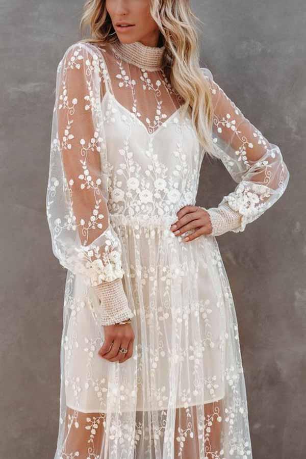 Refined Beauty Embroidered Mesh Lace Bridal Dress