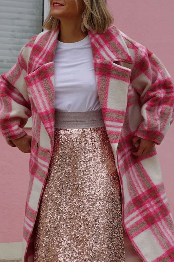 Temperament Suit Collar Plaid Long Sleeve Woolen Cloth