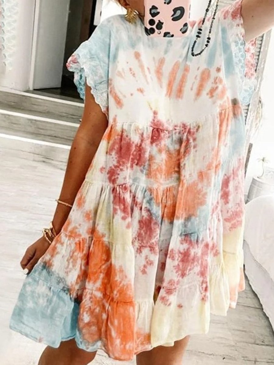 Cute Casual Summer Tie-dye Mini Dress