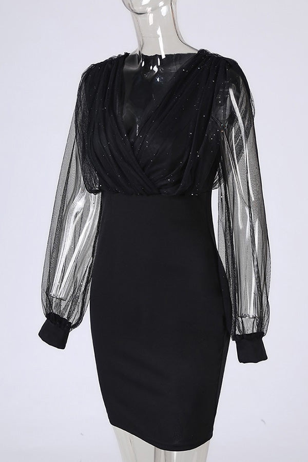 Glitter Semi Sheer Mesh Party Dress
