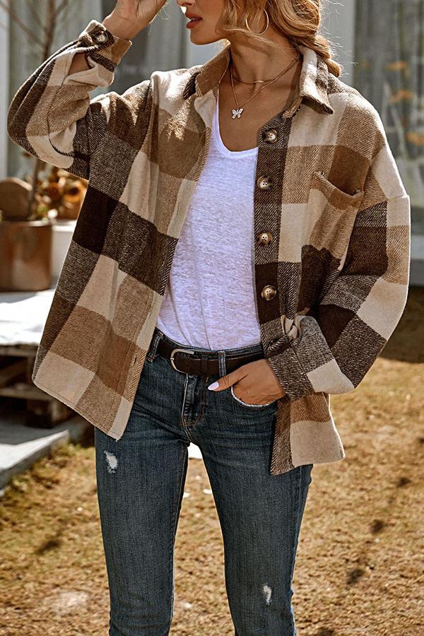 Fashion Lapel Loose Casual Plaid Jacket