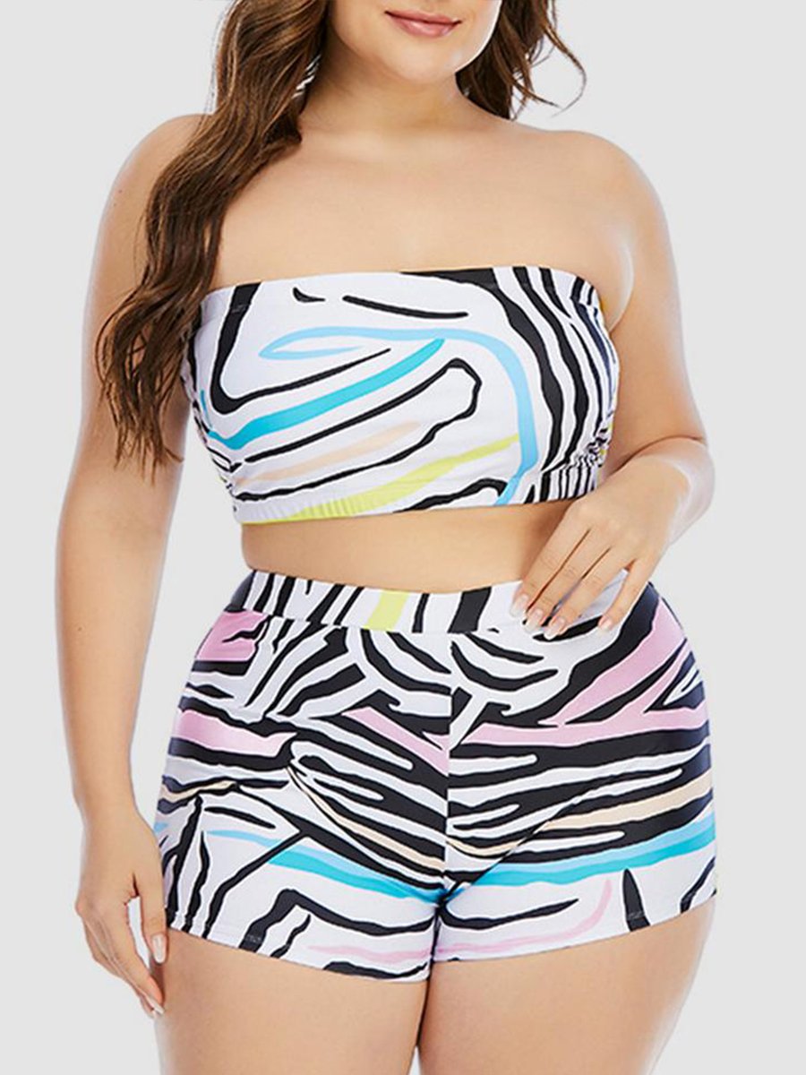 Sweet Off The Shoulder Animal Print Multicolor Two-piece Swimsuit