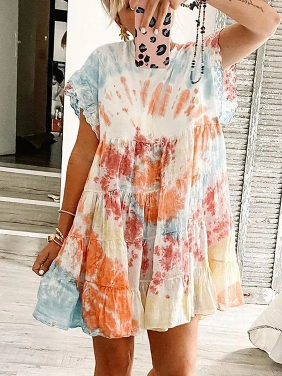 Cute Casual Summer Tie-dye Mini Dress