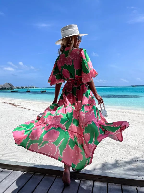 Printed Cute Casual Loose Middle Sleeve Beach Skirt