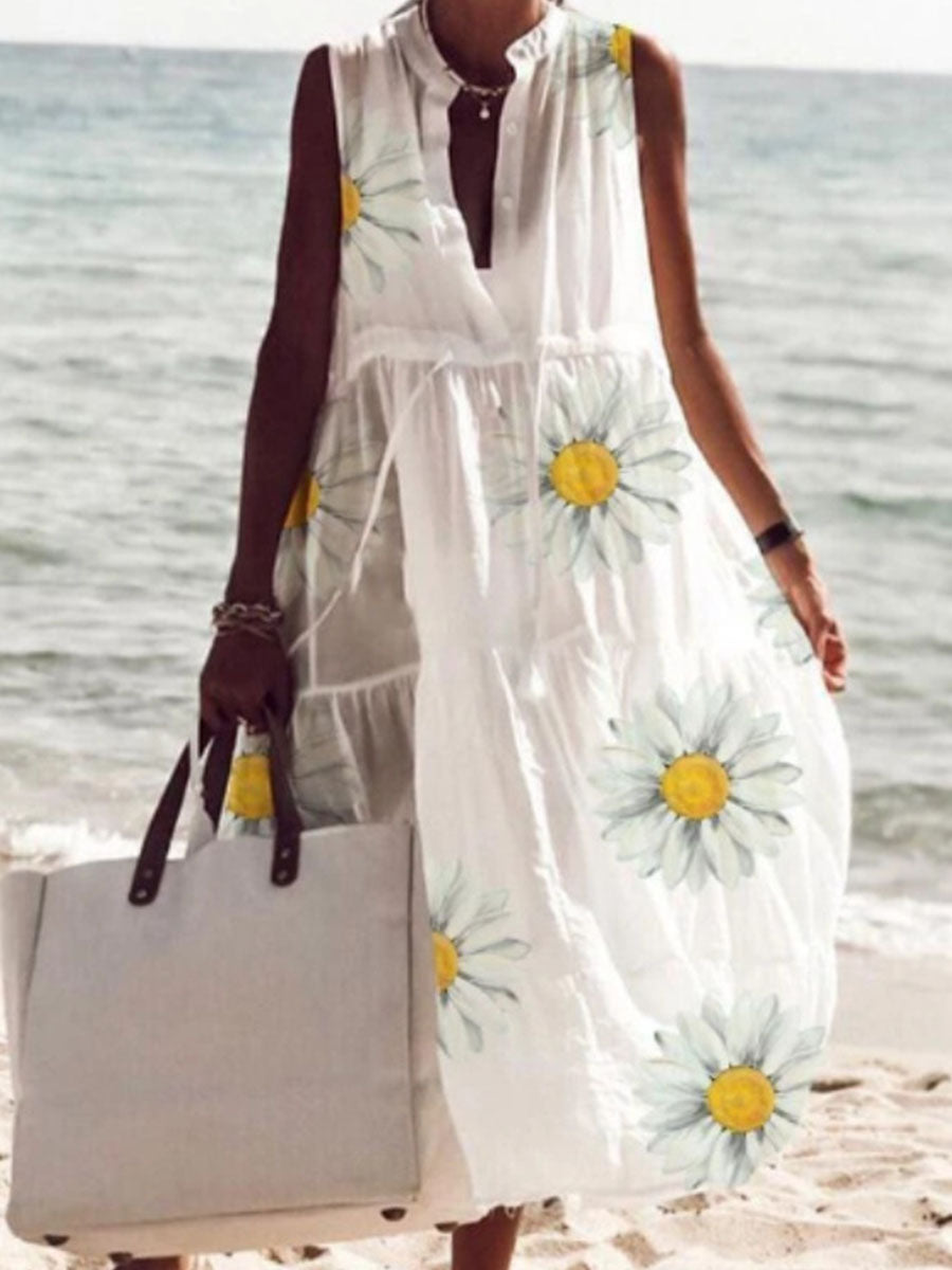Little Daisy V-neck Sleeveless Beach Long Dress