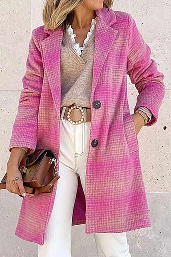 Lapel Temperament Plaid Long-sleeved Woolen Coat