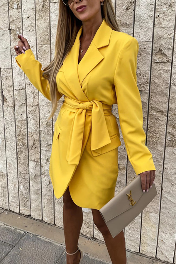 Loose Multicolor Suit Collar Dress