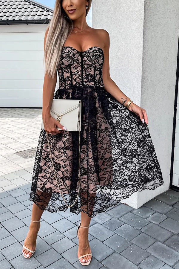 Lovely Romance Off Shoulder Lace Wedding Guest Dress