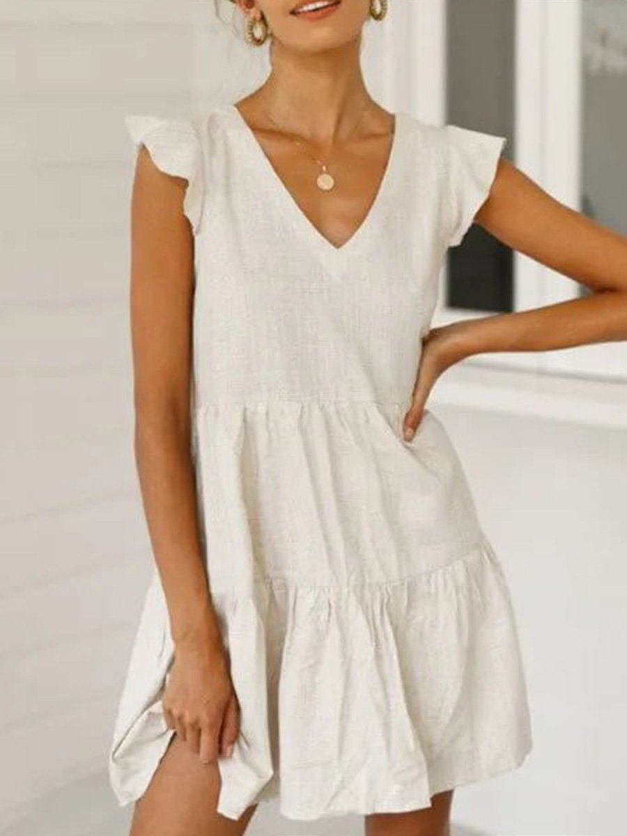 Fold Design White Knee Length Mini Dress
