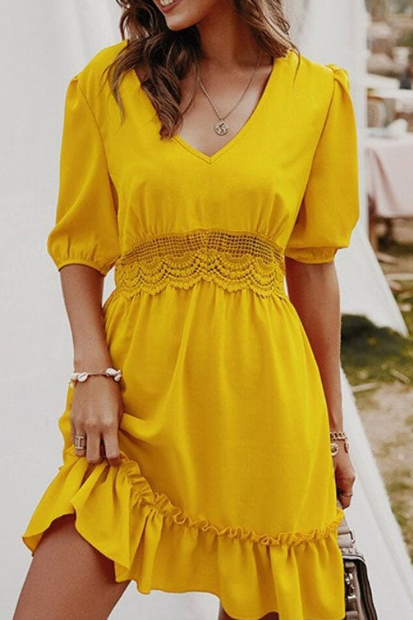Fashion Street Solid Split Joint V Neck Short Sleeve Dresses