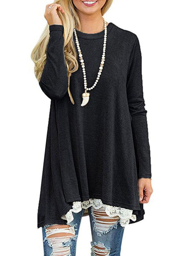 Casual O Neck Long Sleeve Lace Dress