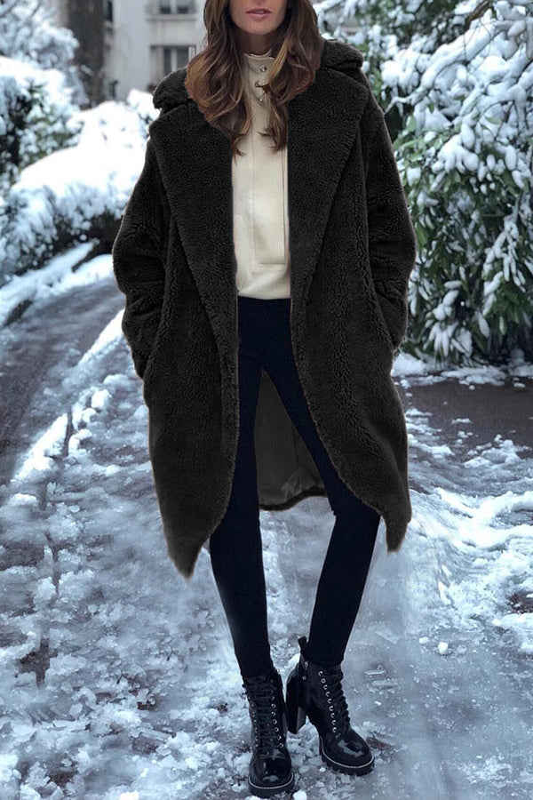 Autumn And Winter Faux Fur Long Solid Color Coat
