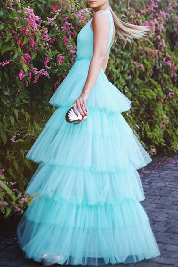 Mesh Cake Sling Sleeveless Maxi Dress